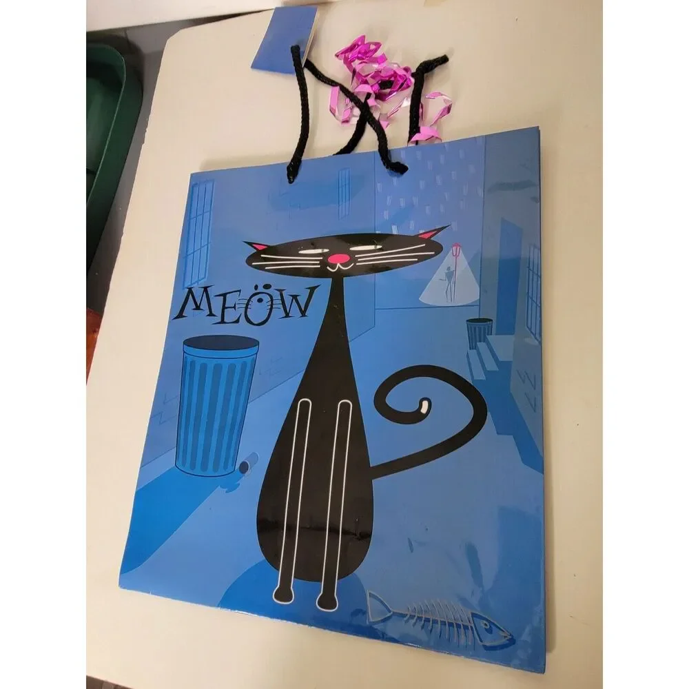 Gift Bag Viola Vintage 2000s Black Cat‎ Renaissance Gift Bags Blue Cartoon